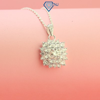 Dây chuyền bạc nữ Moissanite 6.0ly mặt bông hoa kèm thẻ tra cứu đính đá lấp lánh, tinh tế DCNM0018 - Trang Sức TNJ