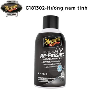 Khử mùi, diệt khuẩn nội thất ô tô hương nam tính - Meguiar's Air Refesher Black Chrome, G181302, 57g