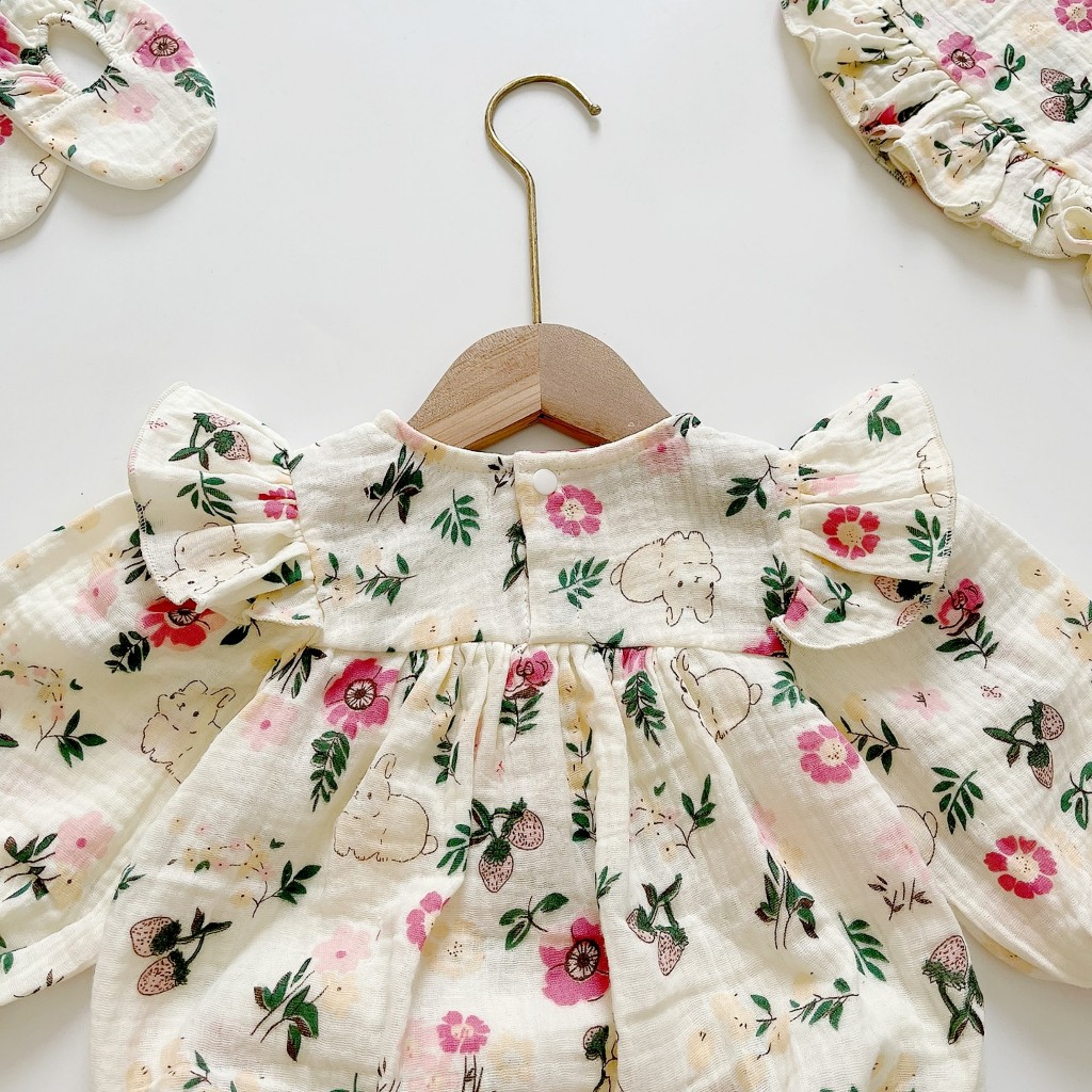 Bodysuit áo liền thân RIOKIDS, quần áo cho bé gái sơ sinh đầy tháng, thôi nôi, quà tặng BD151