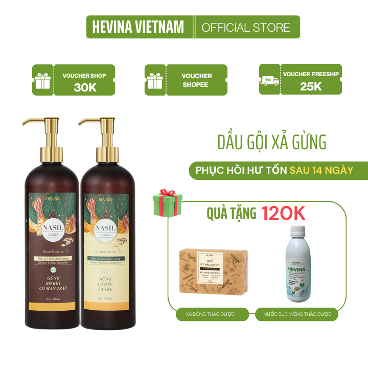 Dầu Gội Gừng HEVINA Nasil thảo dược phục hồi tóc hư tổn