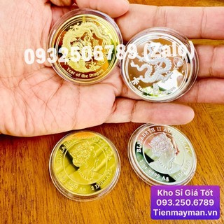 Tiền Lì Xì Sang Trọng : Cặp Xu 1 Đô Úc hình con Rồng Vàng + Bạc