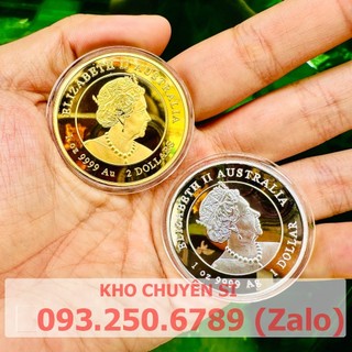 Tiền Xu May Mắn - Combo 2 Đồng Xu hình con Rồng Vàng Bạc Lì Xì Tết 2024 của Úc,ko hộp