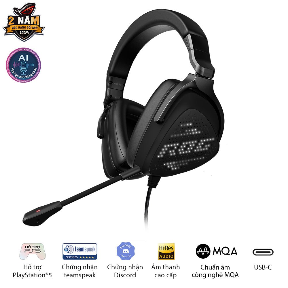 Tai nghe gaming ASUS ROG DELTA S ANIMATE cổng USB Type-C, micro khử ồn thông minh, âm thanh vòm ảo 7.1