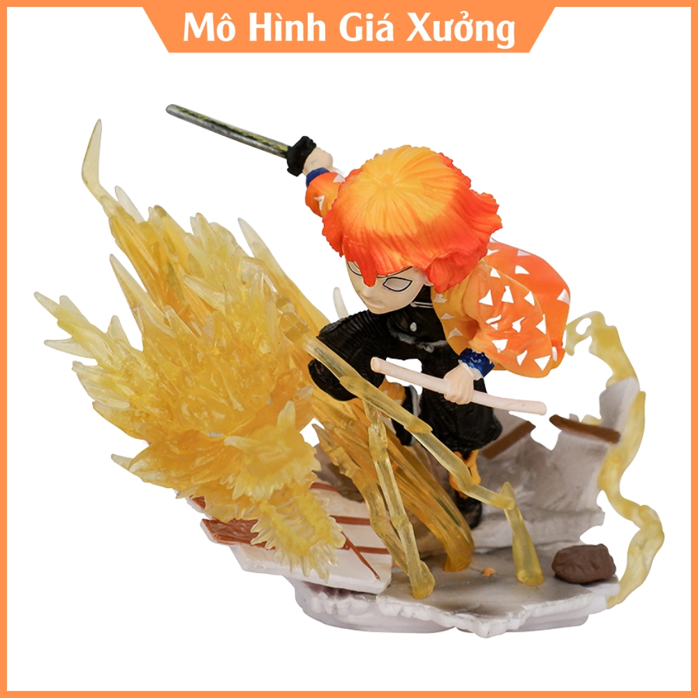 Mô Hình Kimetsu No Yaiba Zenitsu chibi chiến đấu - Cao 8,5cm - nặng 190gram - Figure Thanh gươm diệt quỷ - Có Vỏ Hộp màu