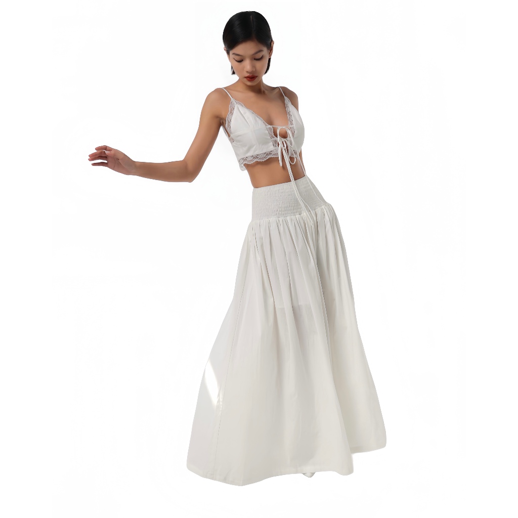 Collinie Set - Set Áo Dây Phối Ren Và Chân Váy Dài