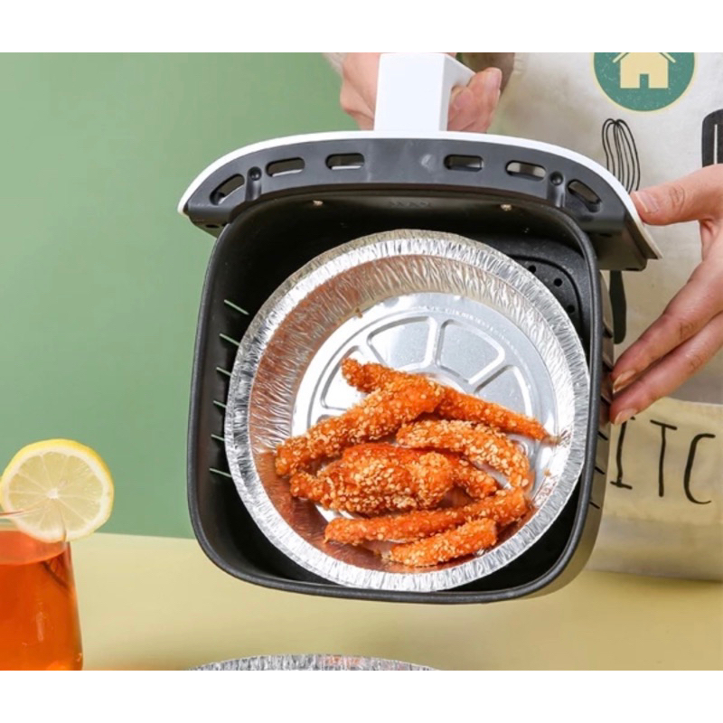 Sét 10 Bát Giấy Bạc Lót Nồi Chiên Không Dầu, Bát Bạc Nướng Thực Phẩm Đường Kính 22cm