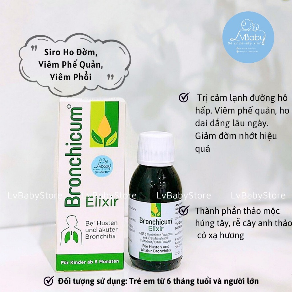 Siro Ho BRONCHICUM Elixir 100ml của Đức giúp giảm đờm và nhầy trong đường hô hấp