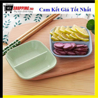 Chén đựng nước chấm, chén nước chấm, đựng gia vị 2 ngăn, chén/ dĩa mini chất liệu nhựa 2 ngăn tiện lợi, nhiều màu
