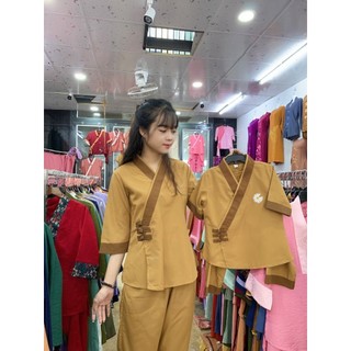 Đồ lam đi chùa, đồ phật tử nữ vải kate 3 nút