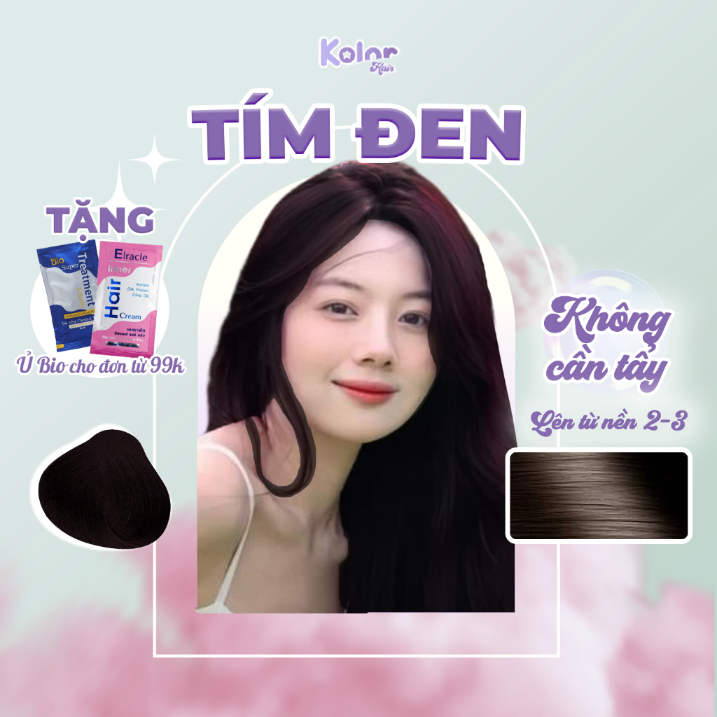 (TẶNG KÈM Ủ BIO) Thuốc nhuộm tóc màu TÍM ĐEN không cần tẩy, nhuộm tóc tại nhà Kolorhair | Fabio, Delofil, Bingo