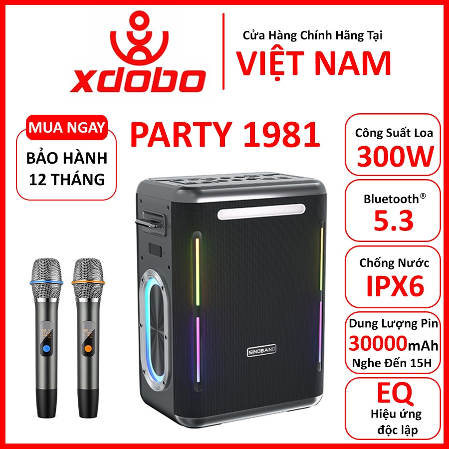 Loa Karaoke Bluetooth 5.3 XDOBO PARTY 1981 Công Suất 300W, Chống Nước IPX6, Hỗ Trợ Hát Karaoke, Thẻ TF, USB, Jack 6.5MM