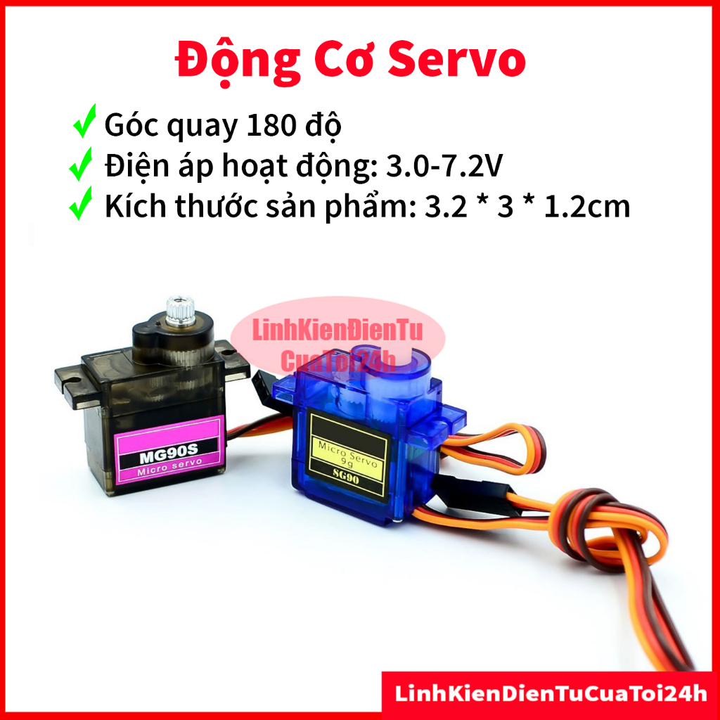Động Cơ Servo SG90 MG90S Góc Quay 180 Độ, Lái Máy Bay, Xe Đẩy