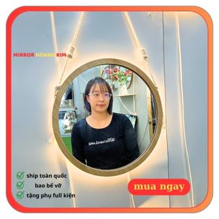 Gương trang điểm viền gỗ, Gương tròn treo tường có đèn decor trang trí phòng size 35 kèm phụ kiện guonghoangkim.official