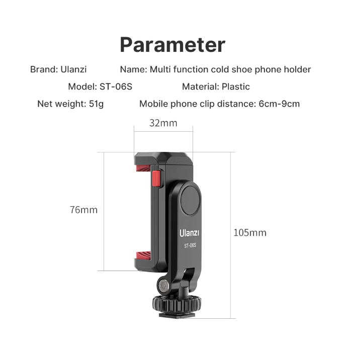Ulanzi ST-06S - Giá Đỡ, Kẹp Điện Thoại Xoay 360 Độ Đa Năng - Hàng Chính Hãng