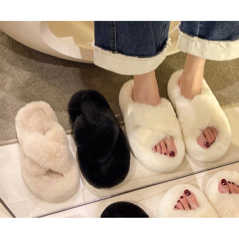 Dép lông QUAI CHÉO đế 3-4cm siêu ấm