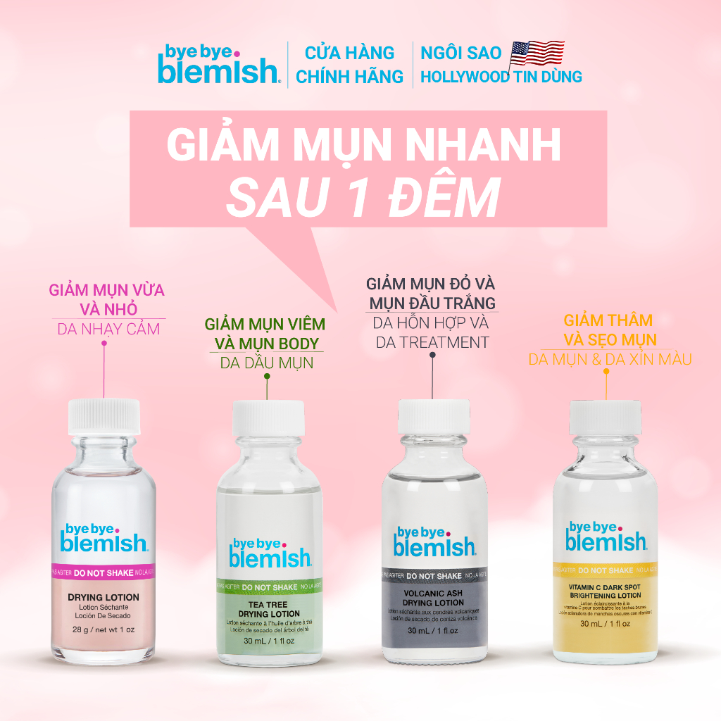 Chấm Mụn Tro Núi Lửa Giảm Mụn Nhanh Dành Cho Mụn Trắng, Sưng Đỏ Bye Bye Blemish Volcanic Ash Drying Lotion