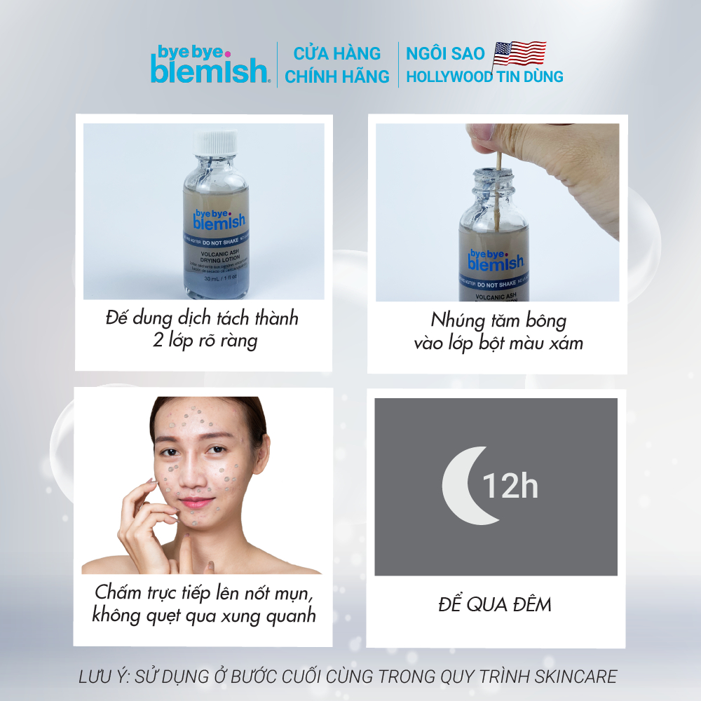 Chấm Mụn Tro Núi Lửa Giảm Mụn Nhanh Dành Cho Mụn Trắng, Sưng Đỏ Bye Bye Blemish Volcanic Ash Drying Lotion