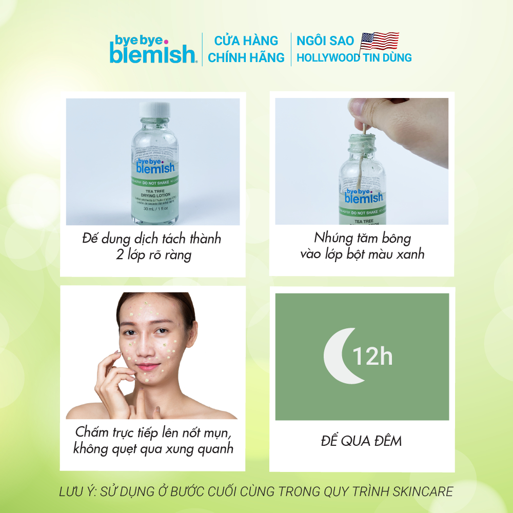 Chấm Mụn Tràm Trà Giảm Mụn Nhanh Dành Cho Mụn Sưng Viêm, Mụn Mủ Bye Bye Blemish Tea Tree Drying Lotion 30ml