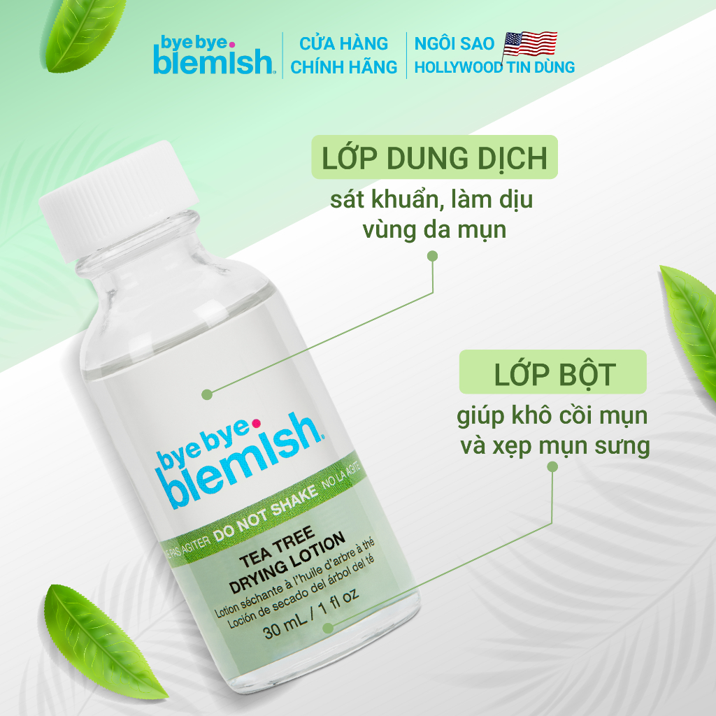 Chấm Mụn Tràm Trà Giảm Mụn Nhanh Dành Cho Mụn Sưng Viêm, Mụn Mủ Bye Bye Blemish Tea Tree Drying Lotion 30ml