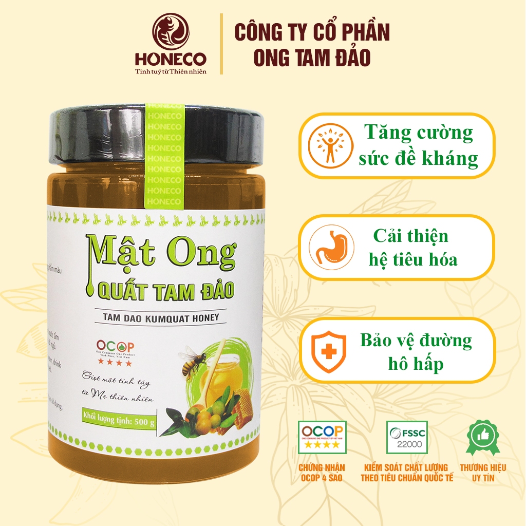 Mật ong Quất HONECO 500g - Giúp tăng cường sức đề kháng, bảo vệ đường hô hấp cho gia đình bạn