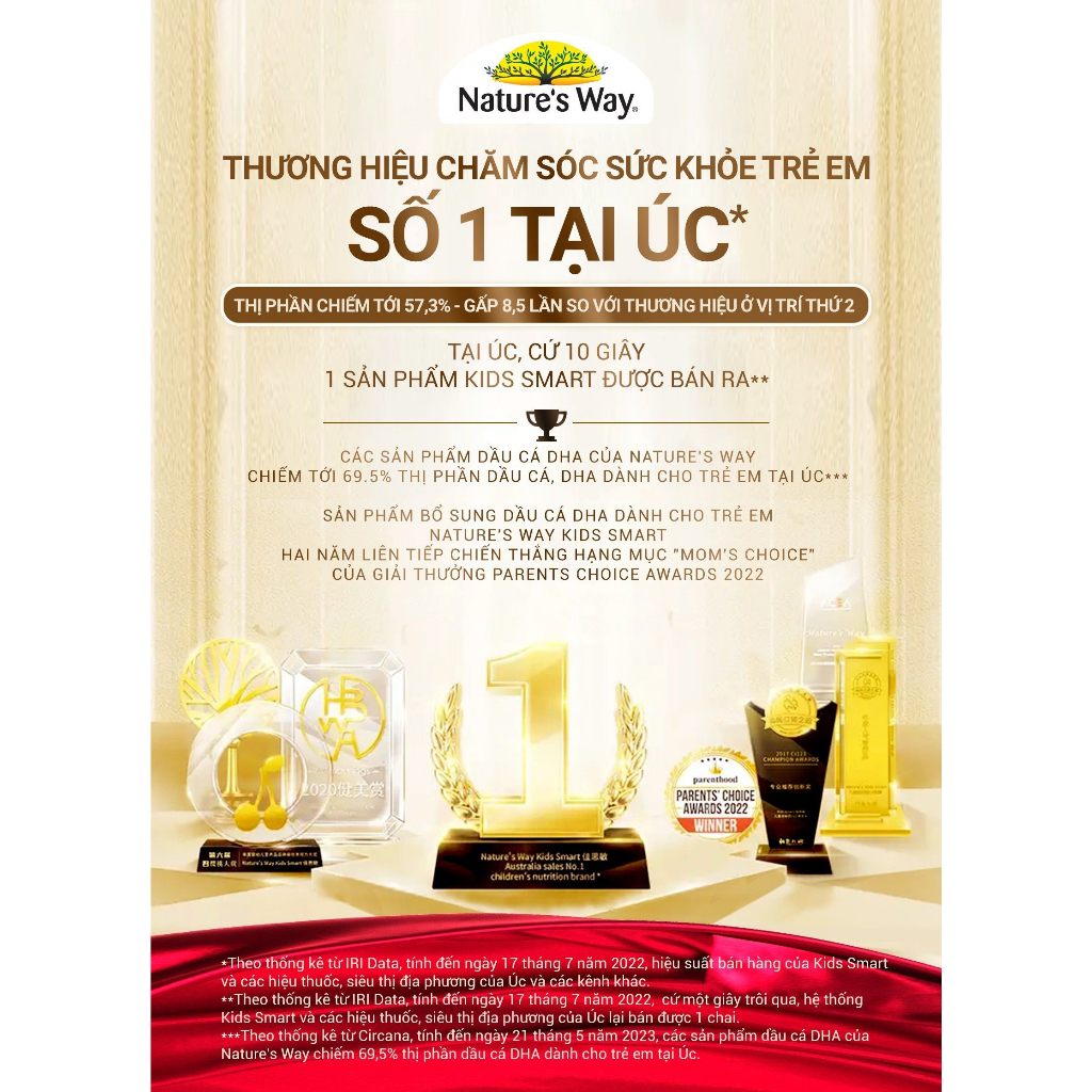 Viên Uống Dầu Cá Nature's Way Omega-3 Fish Oil Trio Giúp Bổ Sung DHA Phát Triển Trí Tuệ Cho Bé 60 Viên