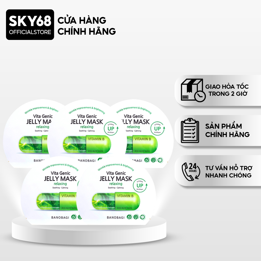 Combo 5 Mặt nạ BANOBAGI Làm Dịu & Thư Giãn Làn Da Vita Genic Jelly Mask Relaxing 30ml x5 - XANH LÁ