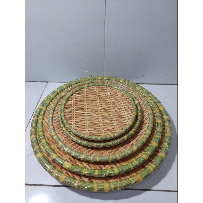 Đĩa phíp - Mẹt tròn giả mây tre nhựa Melamin bán bún đậu ,đựng đồ ăn cao cấp nhiều size