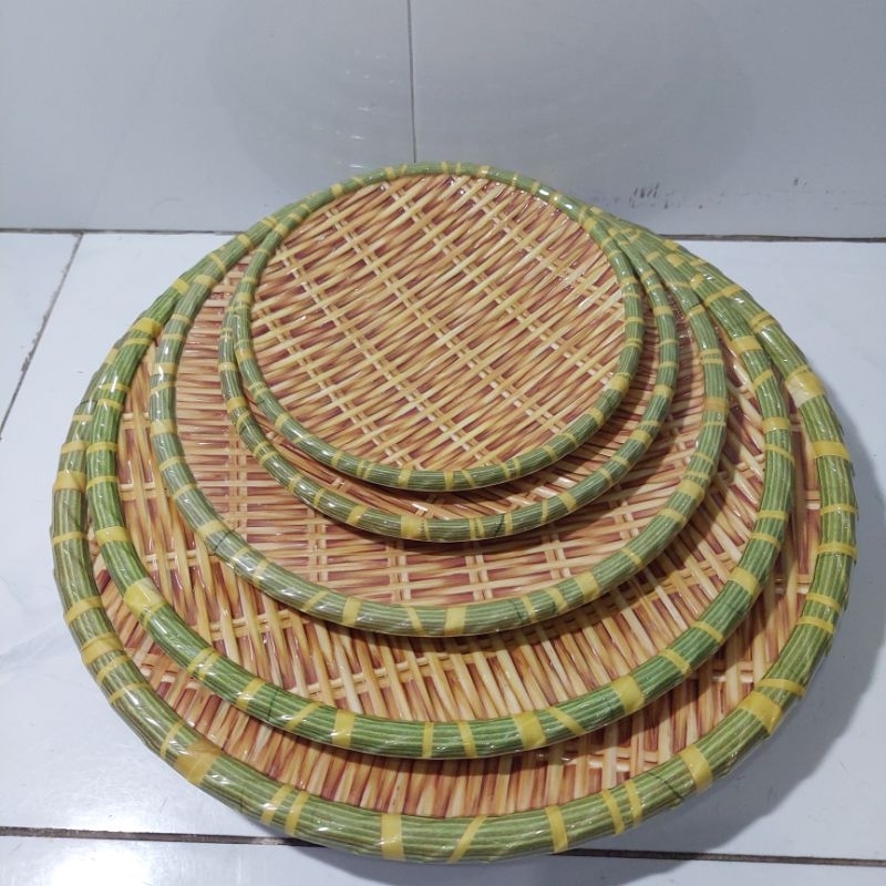 Đĩa phíp - Mẹt tròn giả mây tre nhựa Melamin bán bún đậu ,đựng đồ ăn cao cấp nhiều size