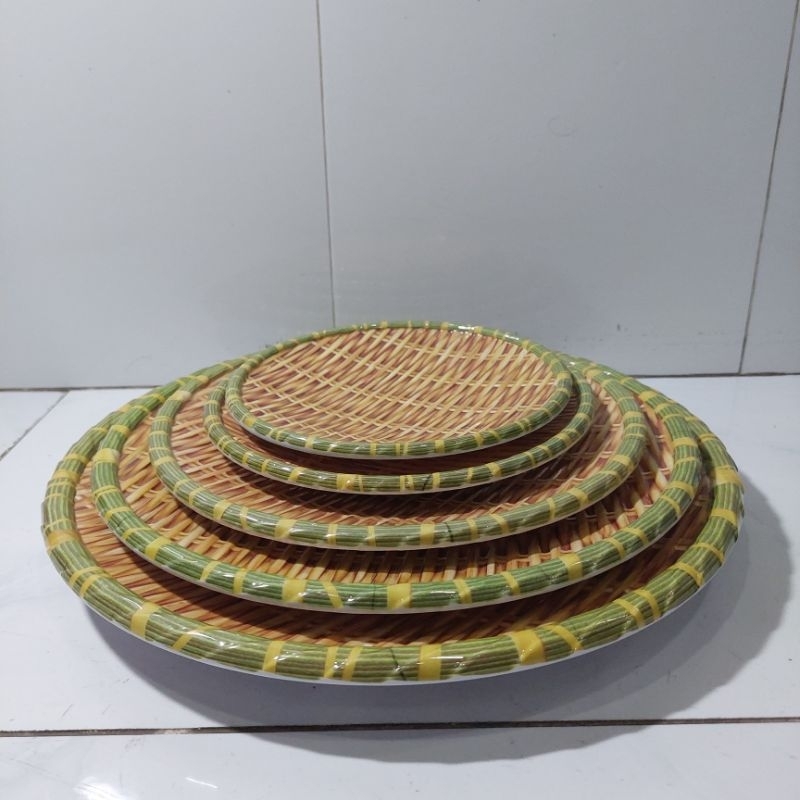 Đĩa phíp - Mẹt tròn giả mây tre nhựa Melamin bán bún đậu ,đựng đồ ăn cao cấp nhiều size