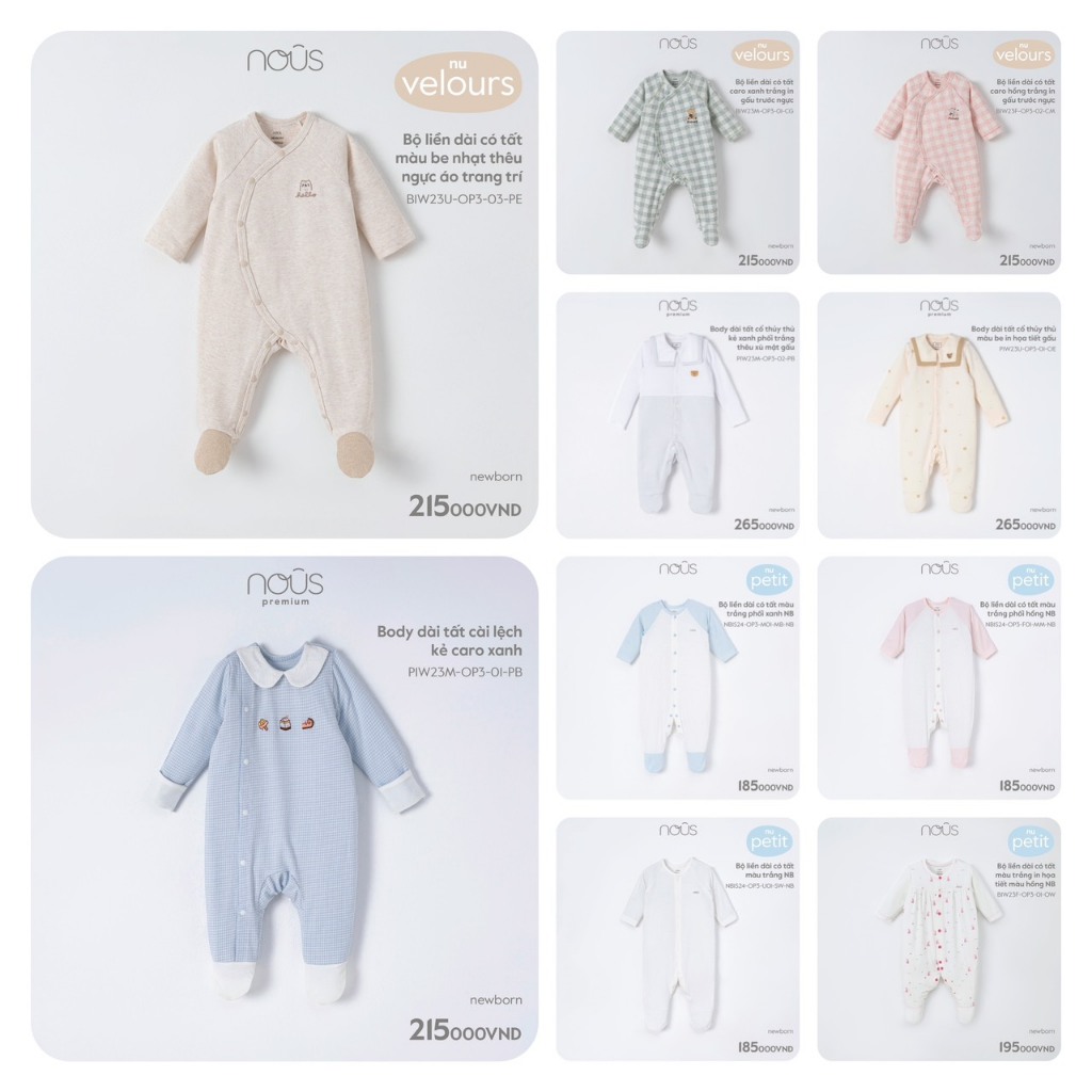 Bộ Body sơ sinh Newborn liền tất Nous