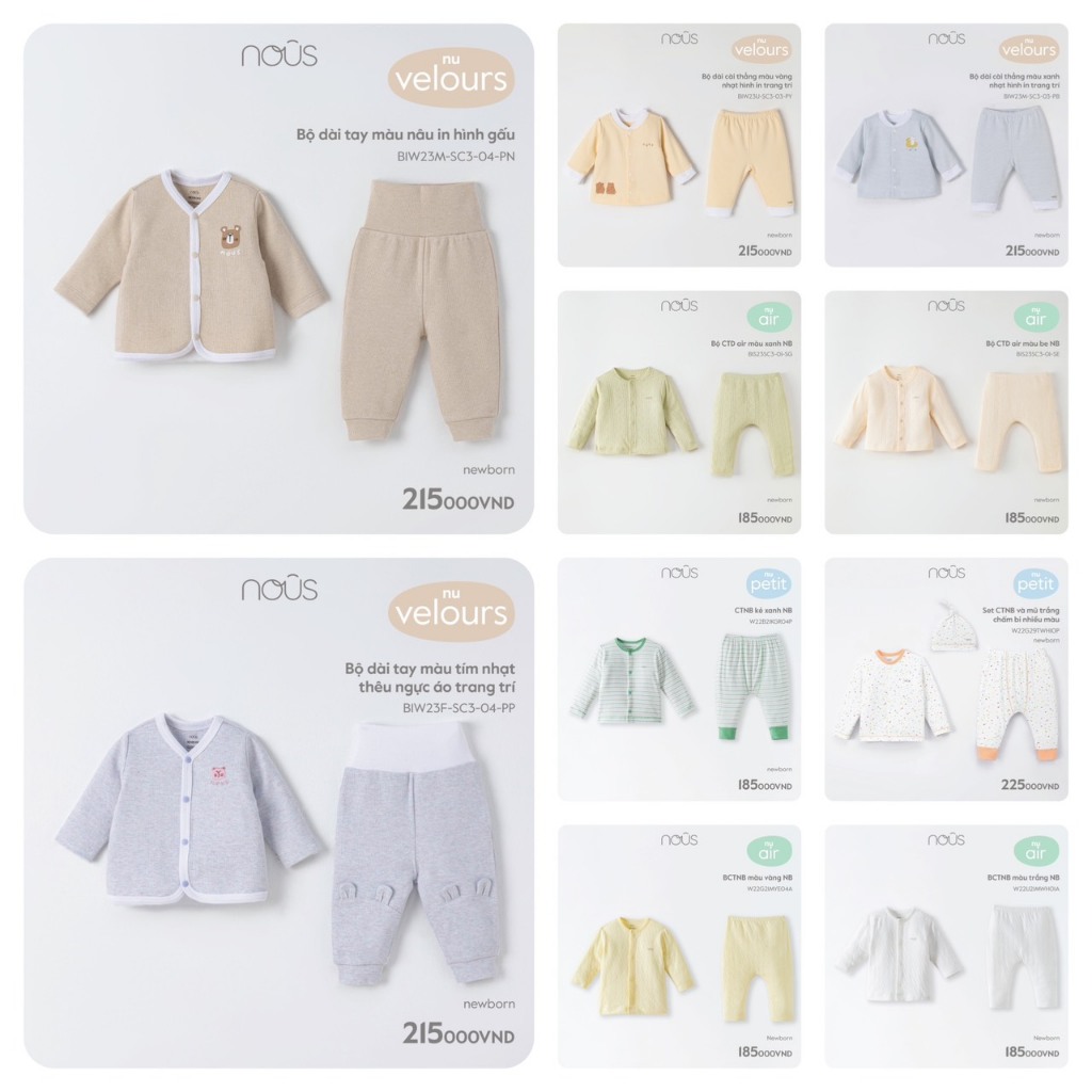 [FULL] Bộ quần áo newborn cài thăng sơ sinh Nous (3-5,5kg)