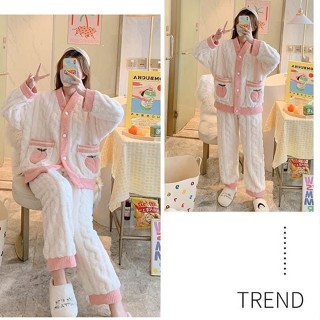 Bộ ngủ bông nặng quả táo siêu cute đáng yêu, đồ ngủ hồng mặc nhà chất thích Moonyhanoi TV 438