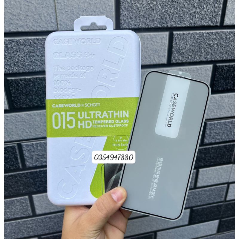 Kính cường lực Caseworld siêu mỏng 0,15mm Full màn cho iPhone 15 Pro Max/ 15 Plus/ 15 Pro/ 14 Pro Max cảm ứng siêu nhậy