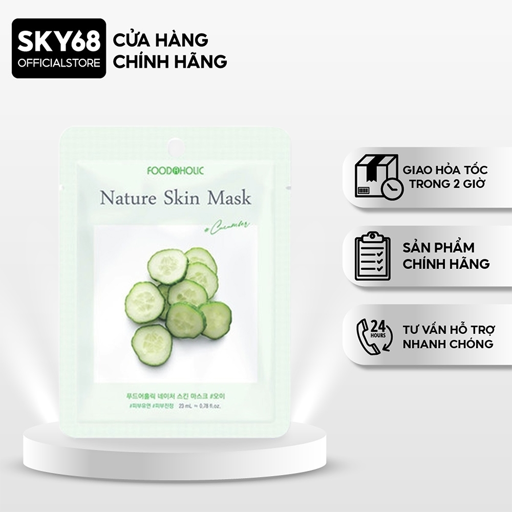 Mặt Nạ Dưa Leo Giúp Ngăn Ngừa Mụn, Căng Bóng Da Foodaholic Nature Skin Mask 23g - CUCUMBER