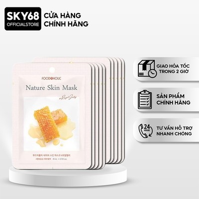 Combo 10 Mặt Nạ Sữa Ong Chúa Dưỡng Ẩm và Se Khít Lỗ Chân Lông Foodaholic Nature Skin Mask 23gx10 - ROYAL JELLY x10