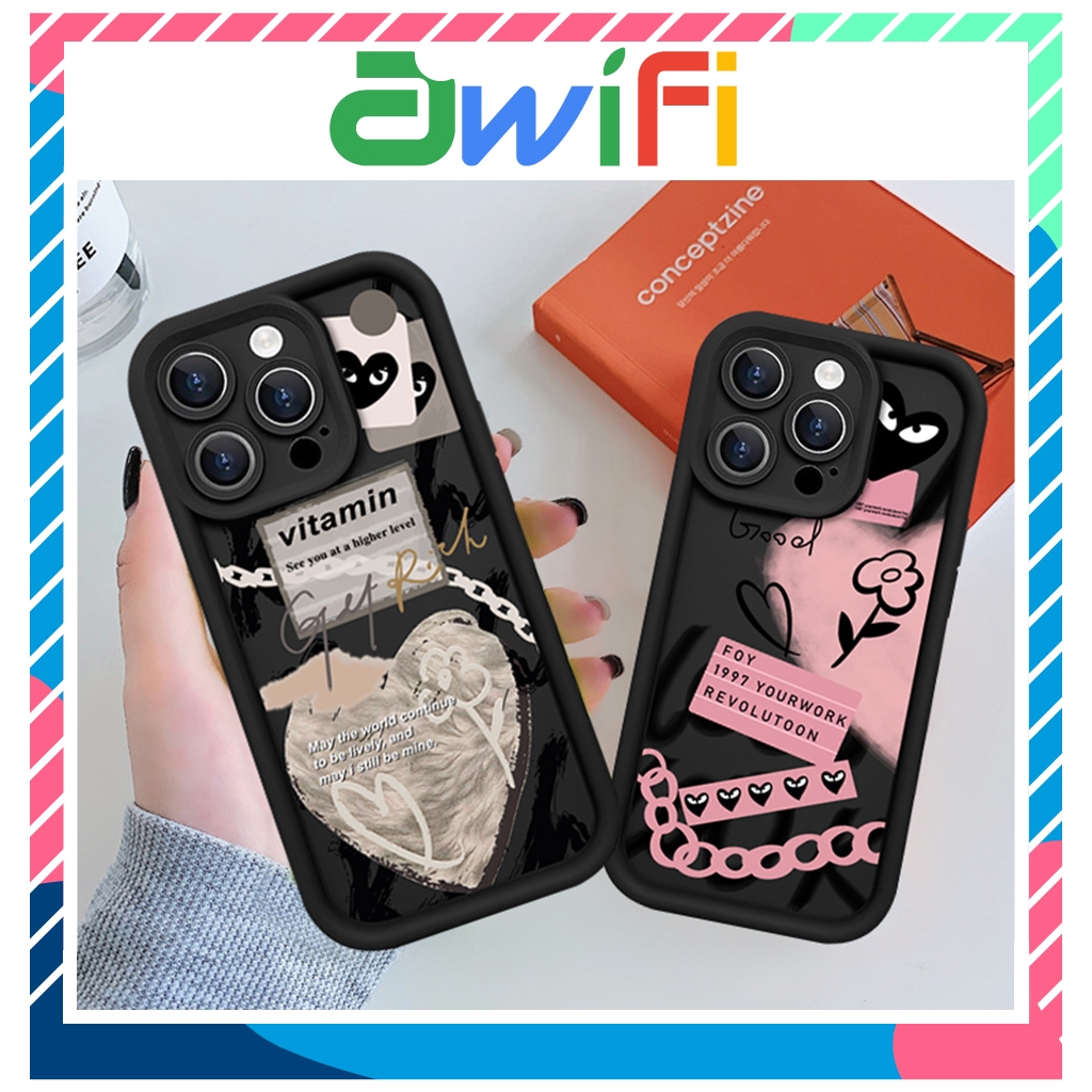 Ốp lưng iphone camera viền cao tim đen love 6/6s/6plus/7/8/plus/x/xs/11/12/13/14/15/pro/max/plus/promax- Awifi Case T3-1