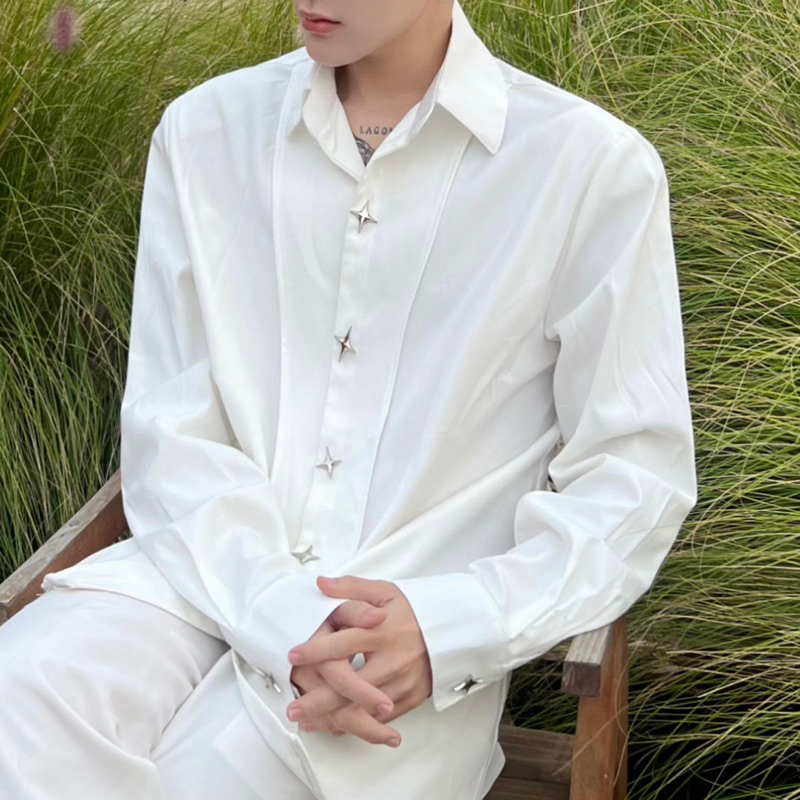 Áo sơmi đệm vai tay dài LITTLESTAR by Littlebrother form rộng unisex