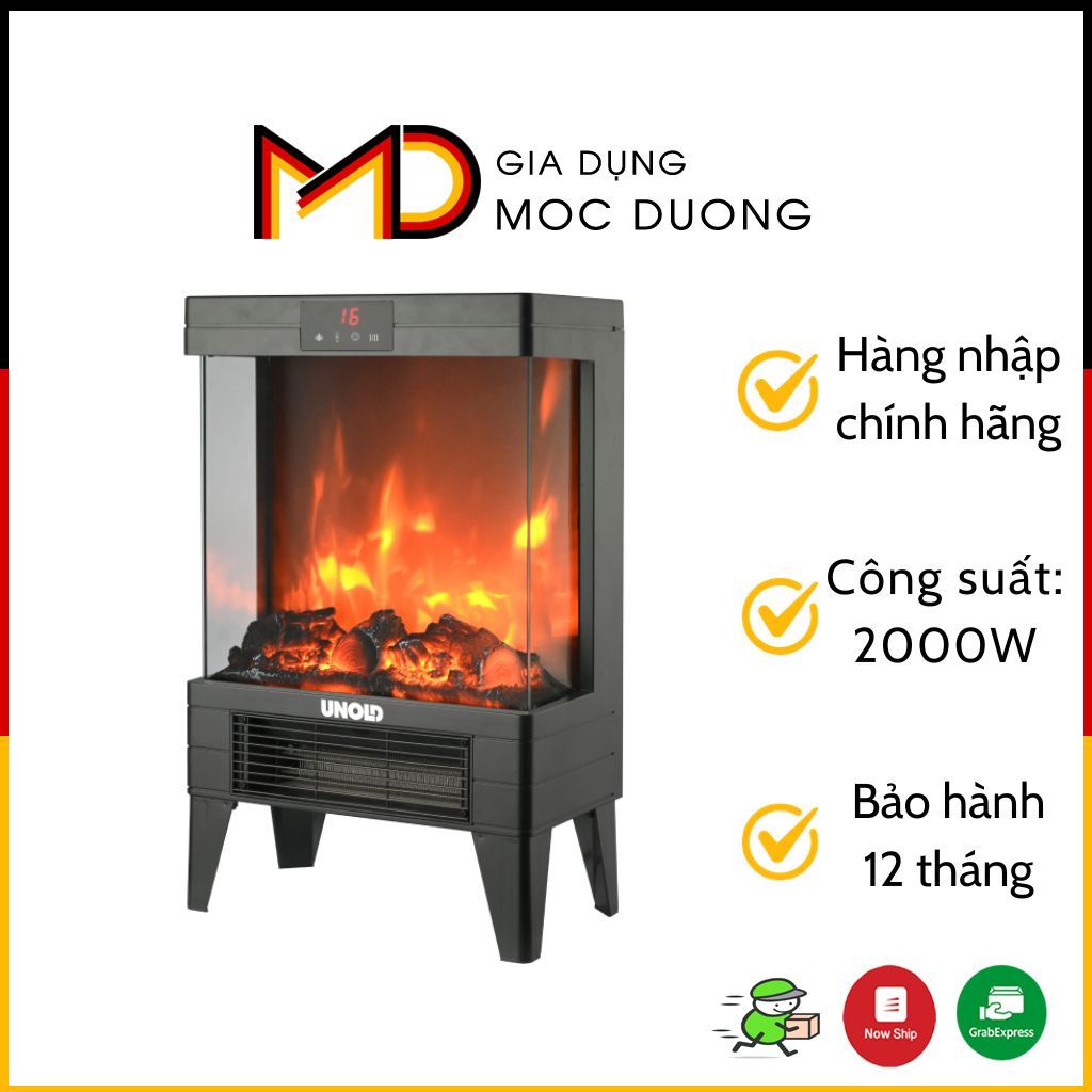 Lò sưởi điện UNOLD 3in1 hiệu ứng ngọn lửa 3D (Sưởi, Trang trí, Gió)