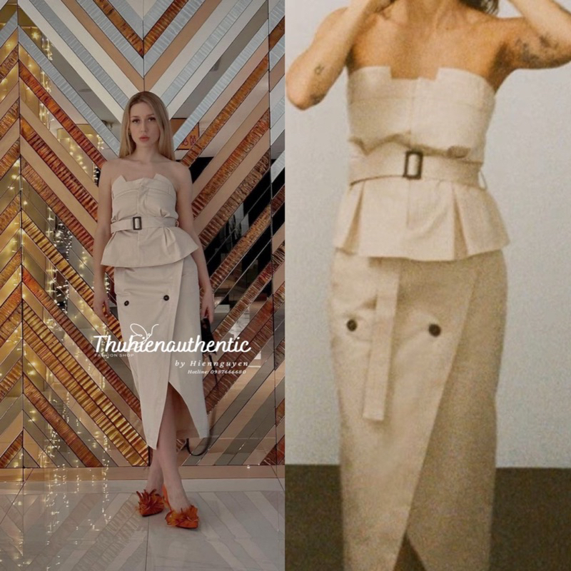 Set áo kiểu và chân váy vải kaki màu beige mã code: ZARA chính hãng(kèm