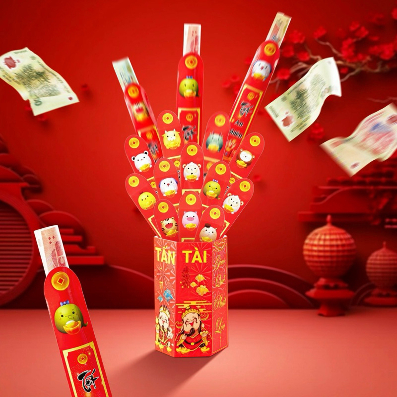 Bao lì xì gieo quẻ cán dạ quang ,combo 12 quẻ+1 hộp. màu sắc vui tươi ,rộn ràng không khí, bao lì xi quẻ,lì xì tết 2024