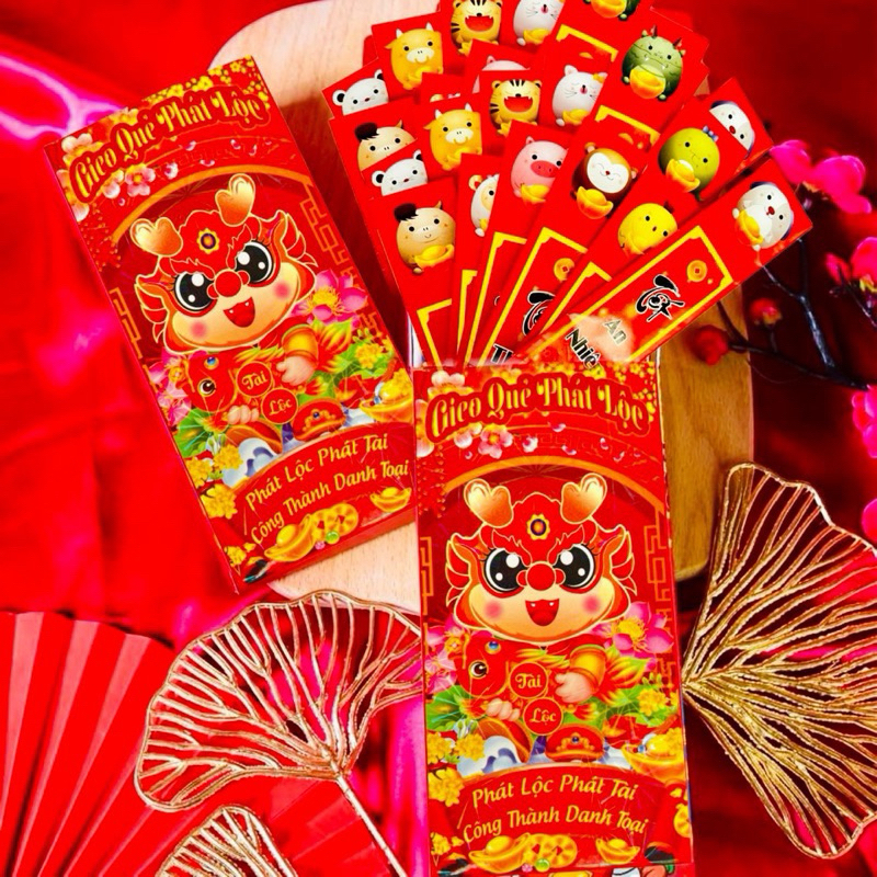 Bao lì xì gieo quẻ cán dạ quang ,combo 12 quẻ+1 hộp. màu sắc vui tươi ,rộn ràng không khí, bao lì xi quẻ,lì xì tết 2024