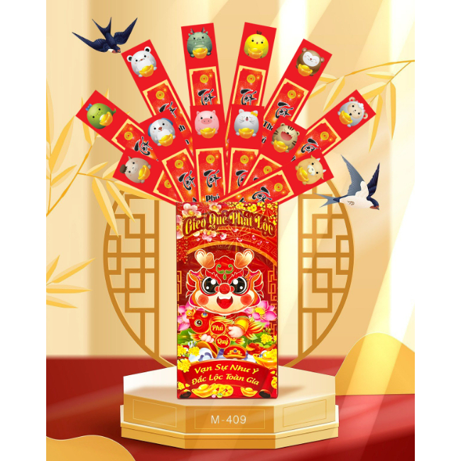 Bao lì xì gieo quẻ cán dạ quang ,combo 12 quẻ+1 hộp. màu sắc vui tươi ,rộn ràng không khí, bao lì xi quẻ,lì xì tết 2024