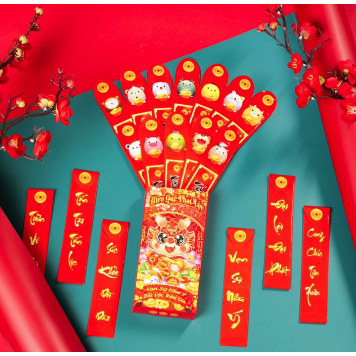 Bao lì xì gieo quẻ cán dạ quang ,combo 12 quẻ+1 hộp. màu sắc vui tươi ,rộn ràng không khí, bao lì xi quẻ,lì xì tết 2024