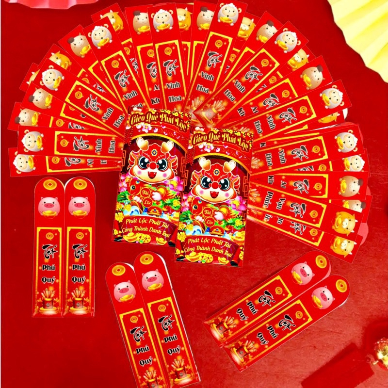 Bao lì xì gieo quẻ cán dạ quang ,combo 12 quẻ+1 hộp. màu sắc vui tươi ,rộn ràng không khí, bao lì xi quẻ,lì xì tết 2024