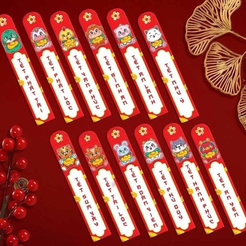 Bao lì xì gieo quẻ cán dạ quang ,combo 12 quẻ+1 hộp. màu sắc vui tươi ,rộn ràng không khí, bao lì xi quẻ,lì xì tết 2024