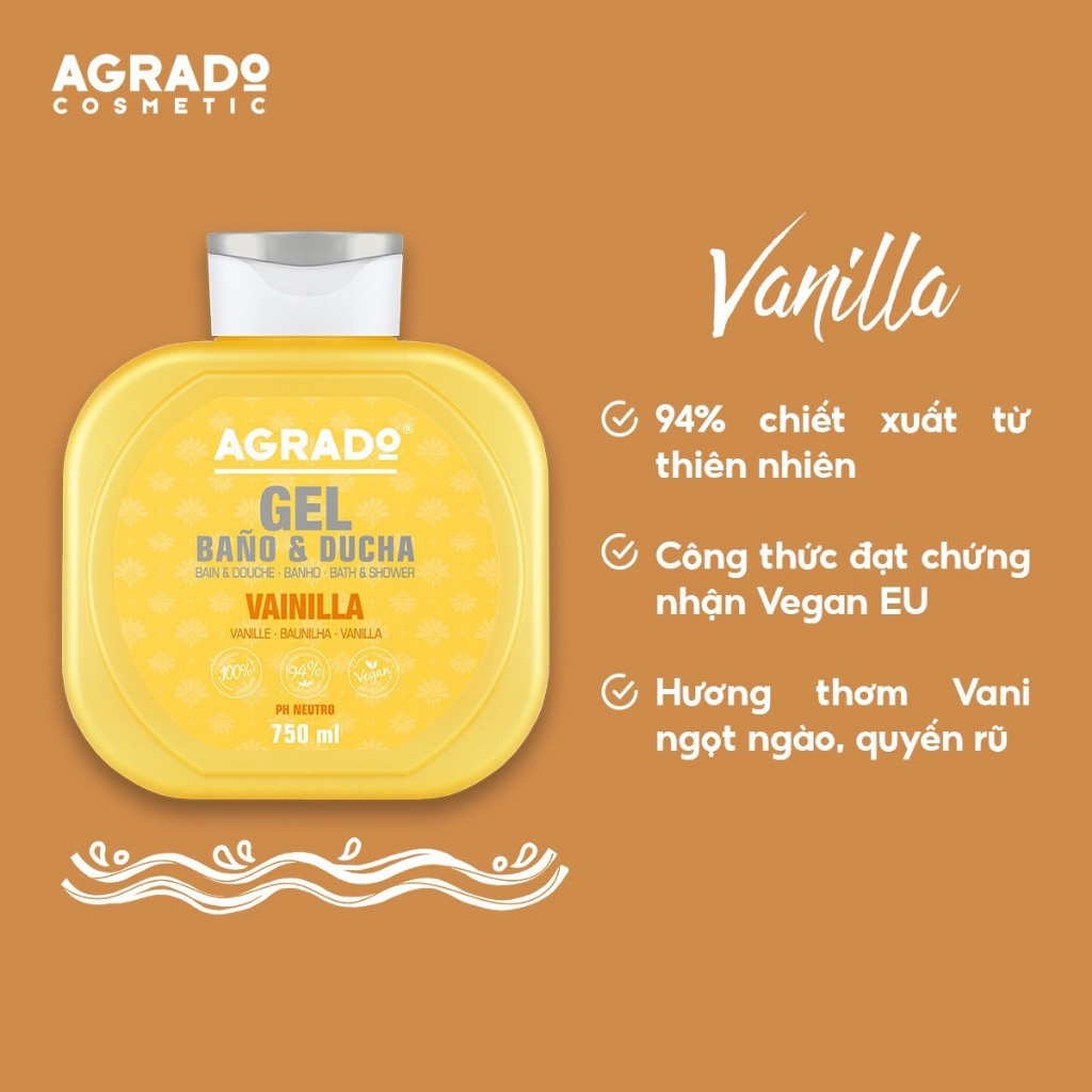 Sữa Tắm Agrado Gel Bath & Shower 750ml Tây Ban Nha, Sữa Tắm Thuần Chay Hương Nước Hoa