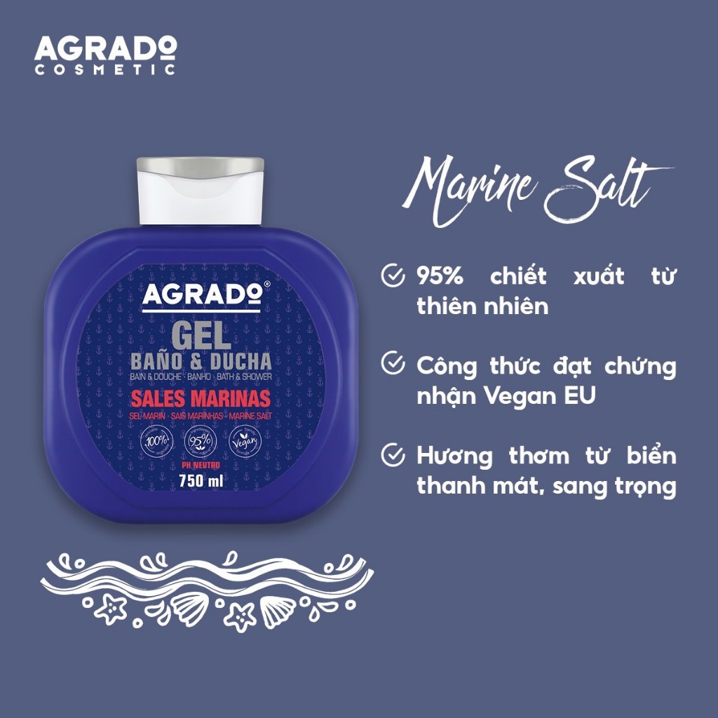 Sữa Tắm Agrado Gel Bath & Shower 750ml Tây Ban Nha, Sữa Tắm Thuần Chay Hương Nước Hoa
