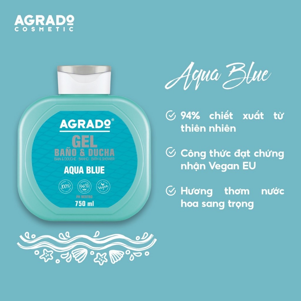 Sữa Tắm Agrado Gel Bath & Shower 750ml Tây Ban Nha, Sữa Tắm Thuần Chay Hương Nước Hoa