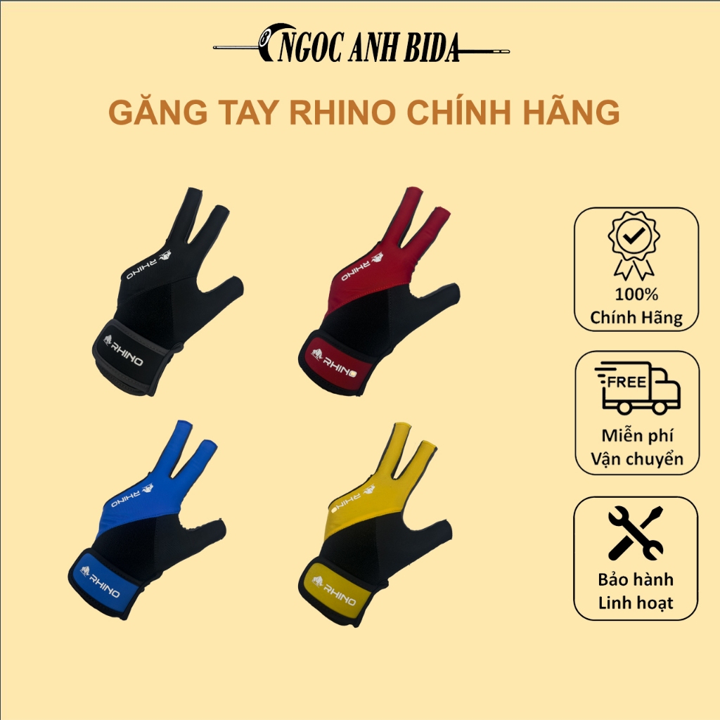 Găng tay Rhino chính hãng, 4 màu sắc (Đen/ Đỏ/ Vàng/ Xanh Dương), 2 Size M/L, Tay trái