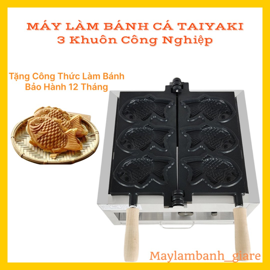 Máy làm bánh cá công nghiệp 3 con to C3. Máy nướng bánh cá Taiyaki 2 mặt 3 khuôn hàng chính hãng. Bảo hành 12 tháng